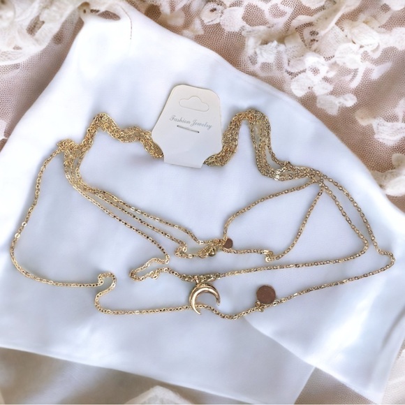 Moon/Disc Pendant, Multi-layer Necklace; Gold - Picture 9 of 10